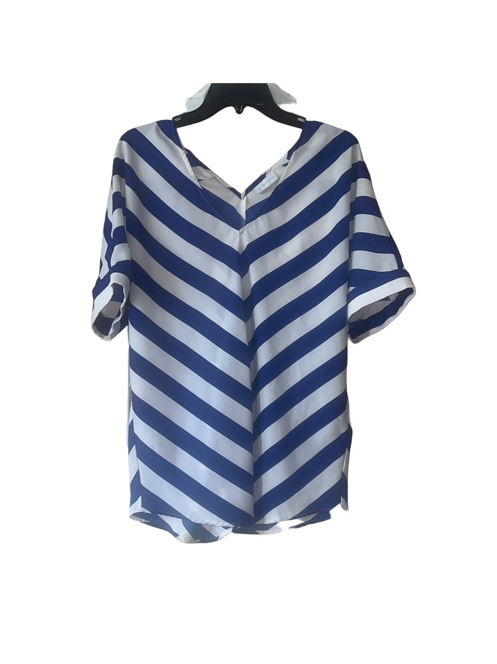 New York & Company Blue and White striped Short Sleeve Blouse